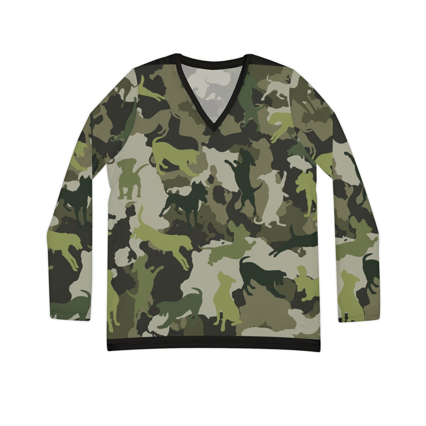 Spot the Dogs All Over Print/Funny Camouflage Dog Shirt/Gift for Dog Mom/Dog Lover t-shirt/Dog Walkers tee/Women's Long Sleeve V-neck Shirt