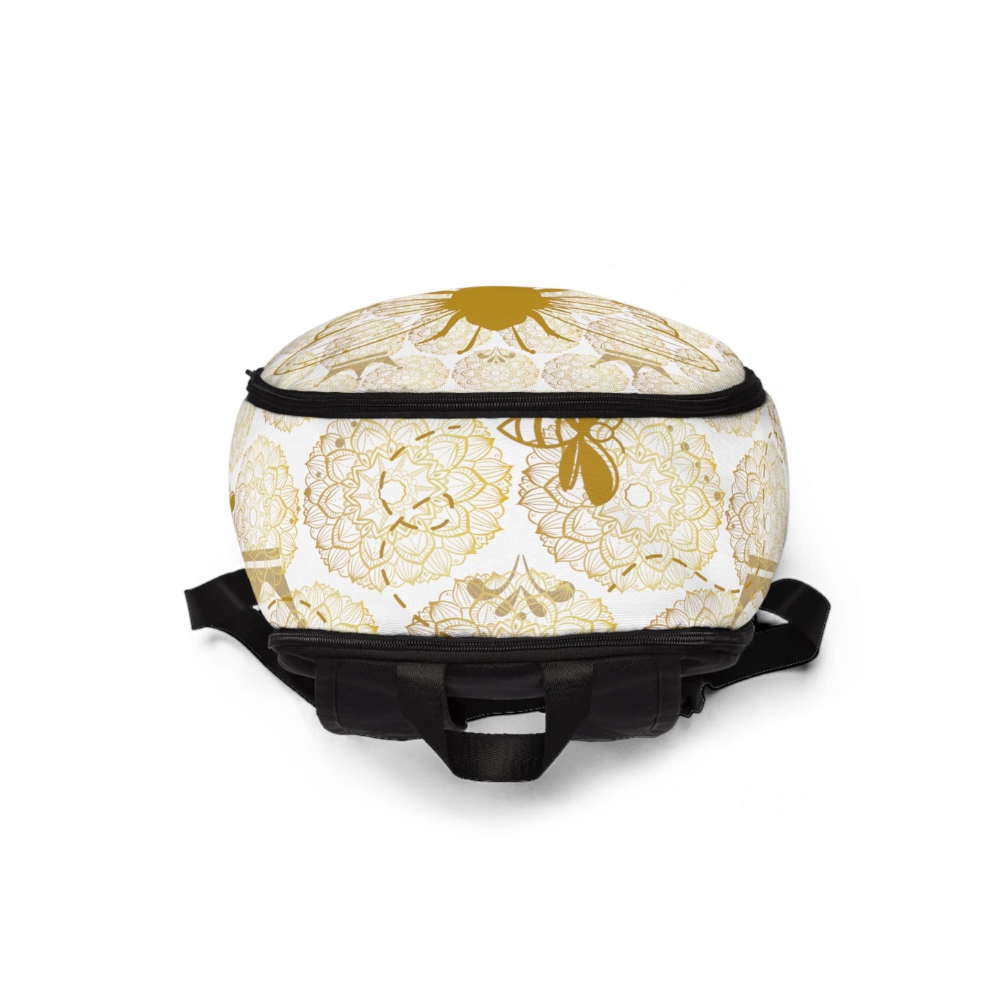 Back to School Backpack/Queen Bee/Backpack for women/Bee Pattern Backpack/Gold and White Print/Backpack for Girl/Unisex Fabric Backpack