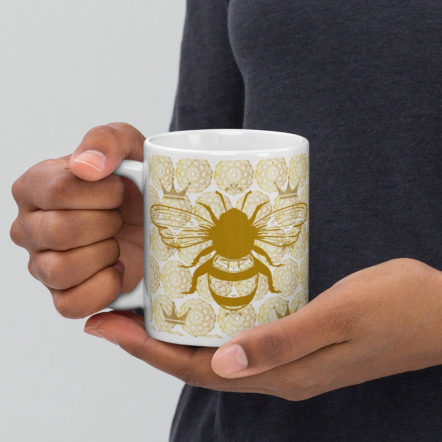 Queen Bee Coffee Mug, Honey Bee Mandala Tee Mug, 2 Sizes Available, Stylish Bee Print, Mug Gift for Her, Work Office Gift, Gift for Teacher