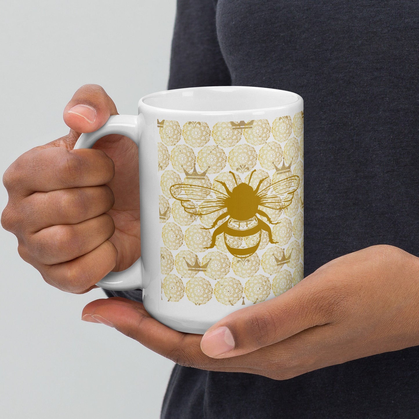 Queen Bee Coffee Mug, Honey Bee Mandala Tee Mug, 2 Sizes Available, Stylish Bee Print, Mug Gift for Her, Work Office Gift, Gift for Teacher