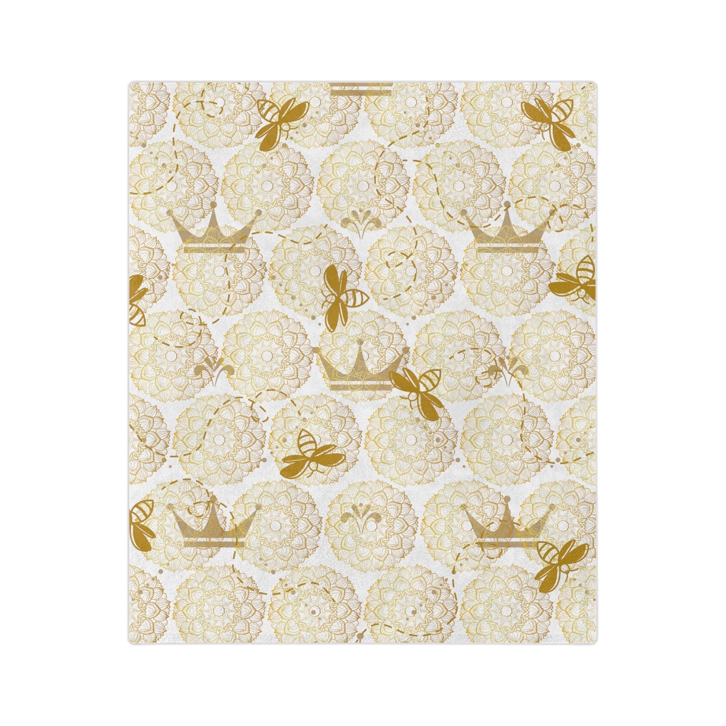 Luxurious Queen Bee print/Honey Bee Mandala/Baby Nursery Decor/Lounge Decor Blanket/Golden and White/ Soft Cozy Blanket 152cm x 203cm