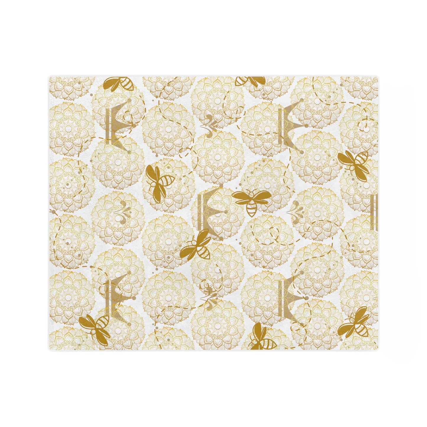 Luxurious Queen Bee print/Honey Bee Mandala/Baby Nursery Decor/Lounge Decor Blanket/Golden and White/ Soft Cozy Blanket 152cm x 203cm