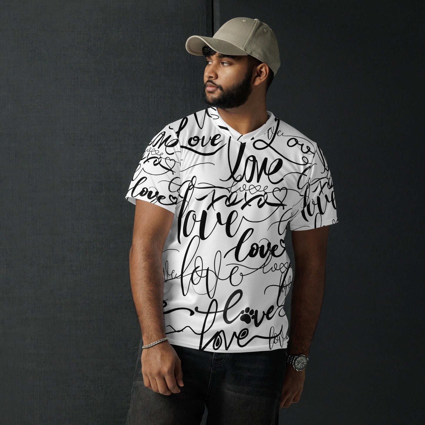 Love Love Love T-shirt/All Over Print Tee/Rave Party Shirt/Festival Clothing/Trippy Love Shirt/Oversized shirt/Recycled unisex sports jersey