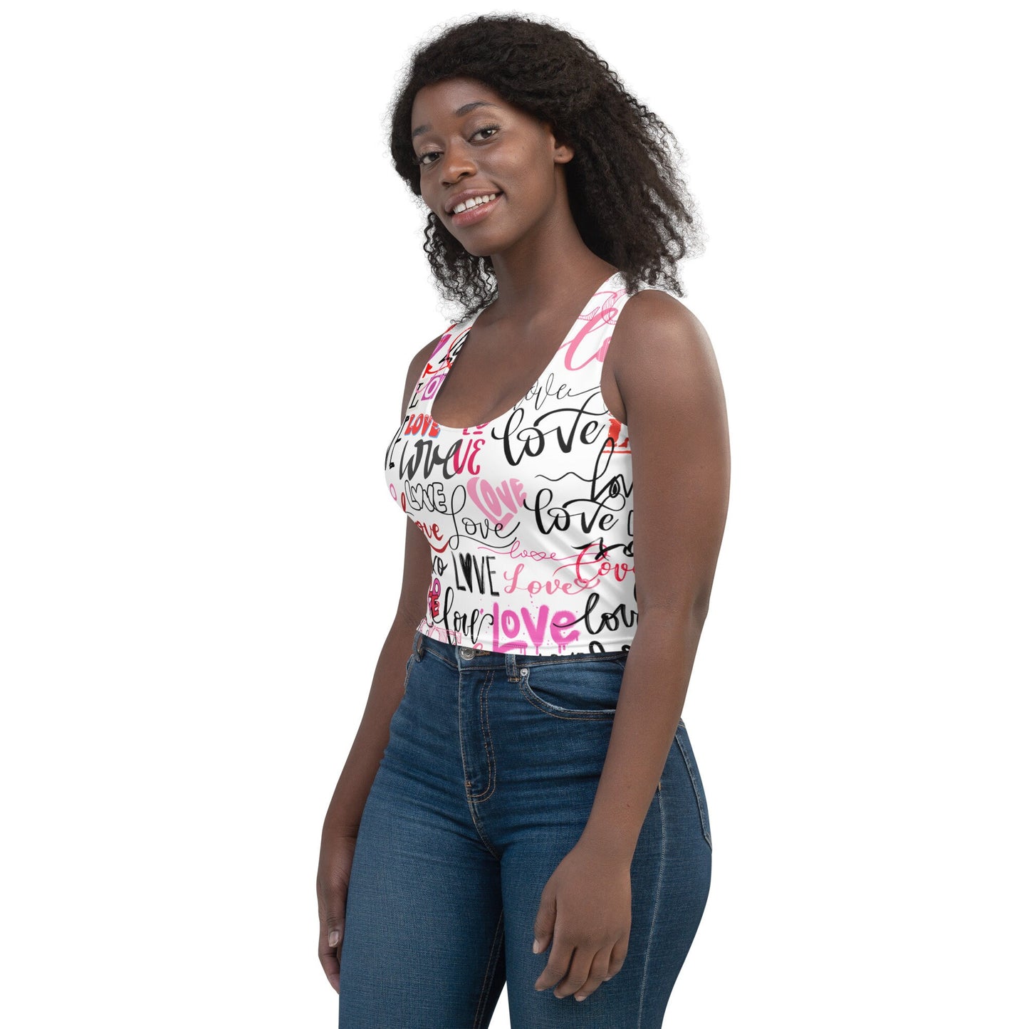 Love Love Love Crop Top/All Over Print/Rave Party Crop Top /Festival Clothing/Trippy Love Top/ Pink Black and White Crop Top/Queer Fashion