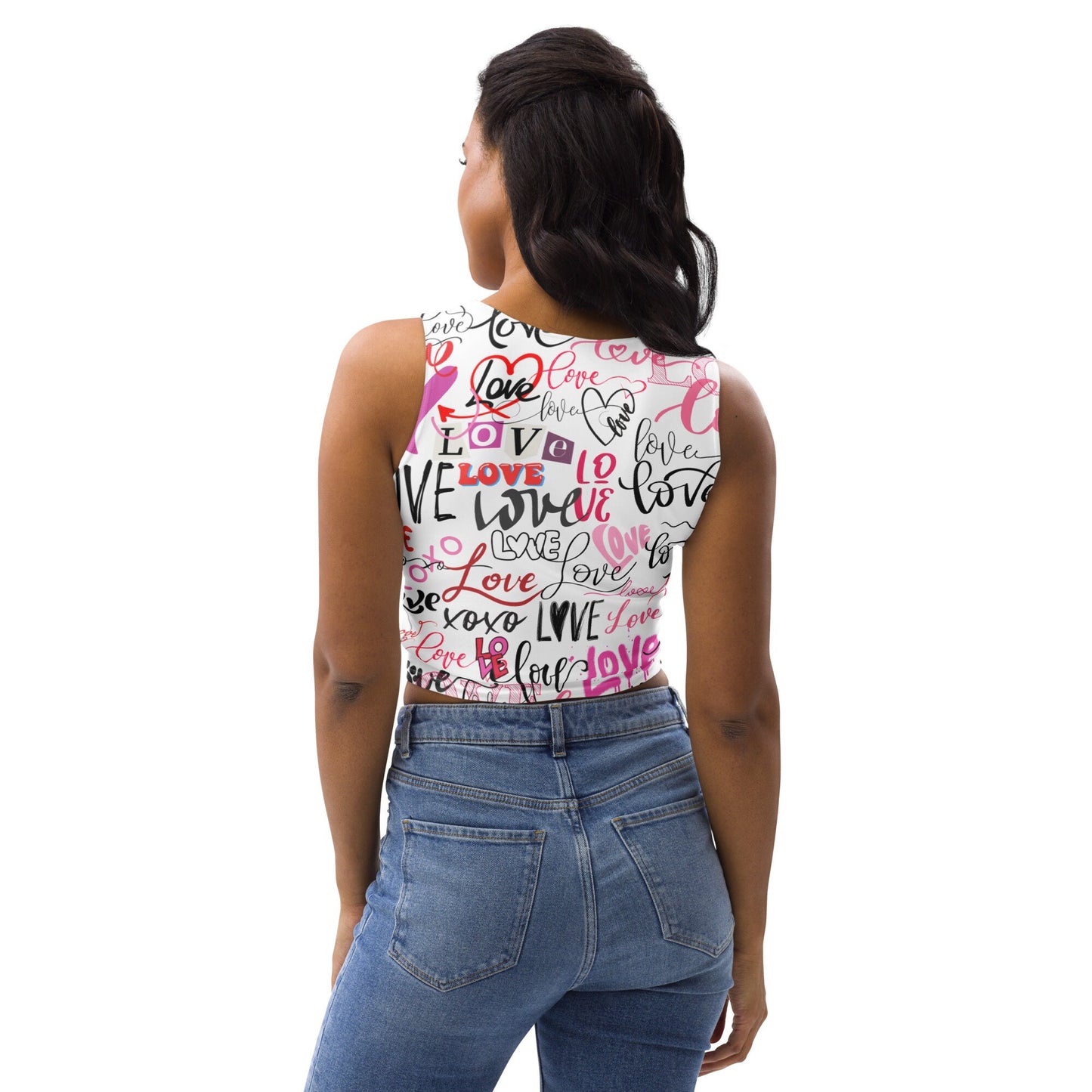 Love Love Love Crop Top/All Over Print/Rave Party Crop Top /Festival Clothing/Trippy Love Top/ Pink Black and White Crop Top/Queer Fashion