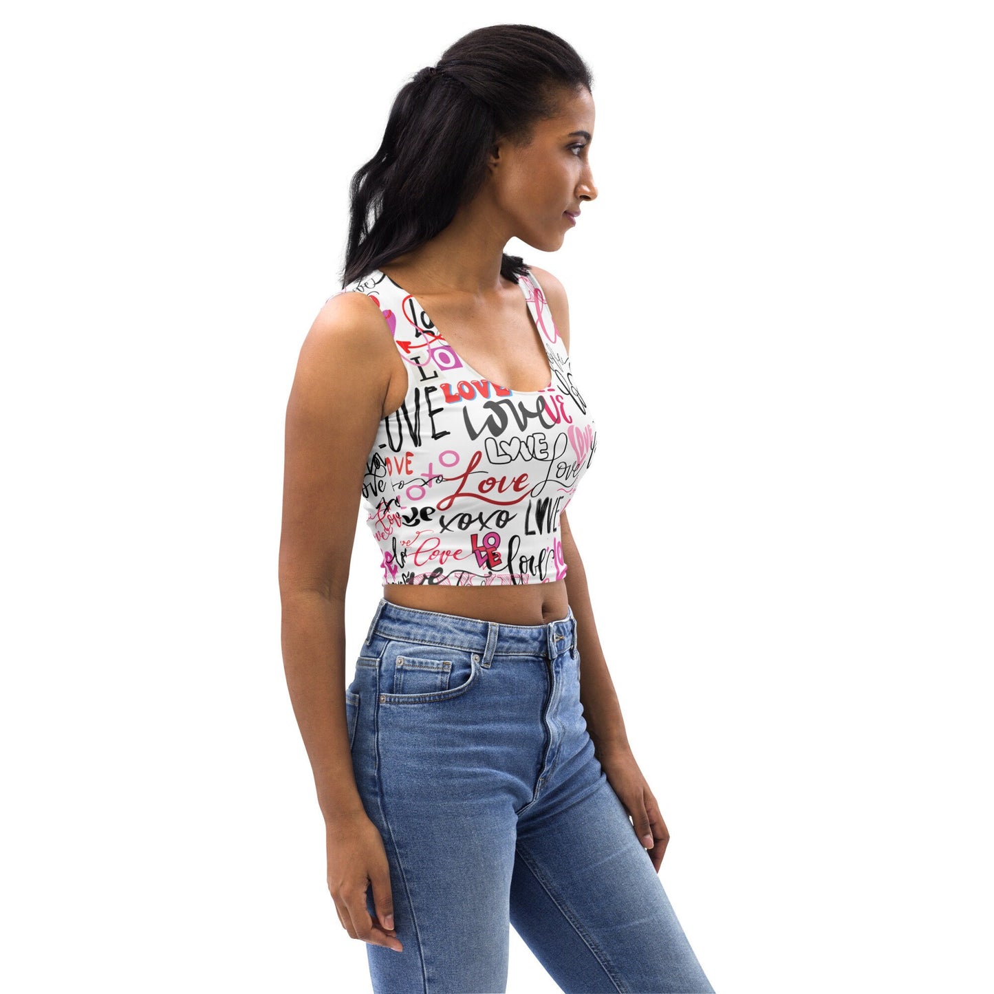 Love Love Love Crop Top/All Over Print/Rave Party Crop Top /Festival Clothing/Trippy Love Top/ Pink Black and White Crop Top/Queer Fashion