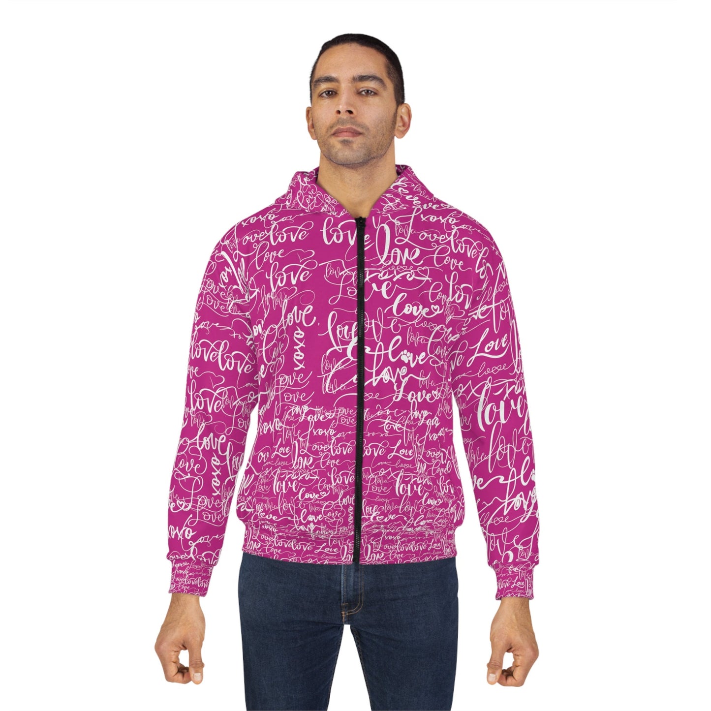 Love Love Love Pink Hoodie/All Over Print Rave Hoodie/Summer Festival Hoodie/Hen Party Hoodie/Streetwear Hoodie, Bride Hoodie, Zip Hoodie