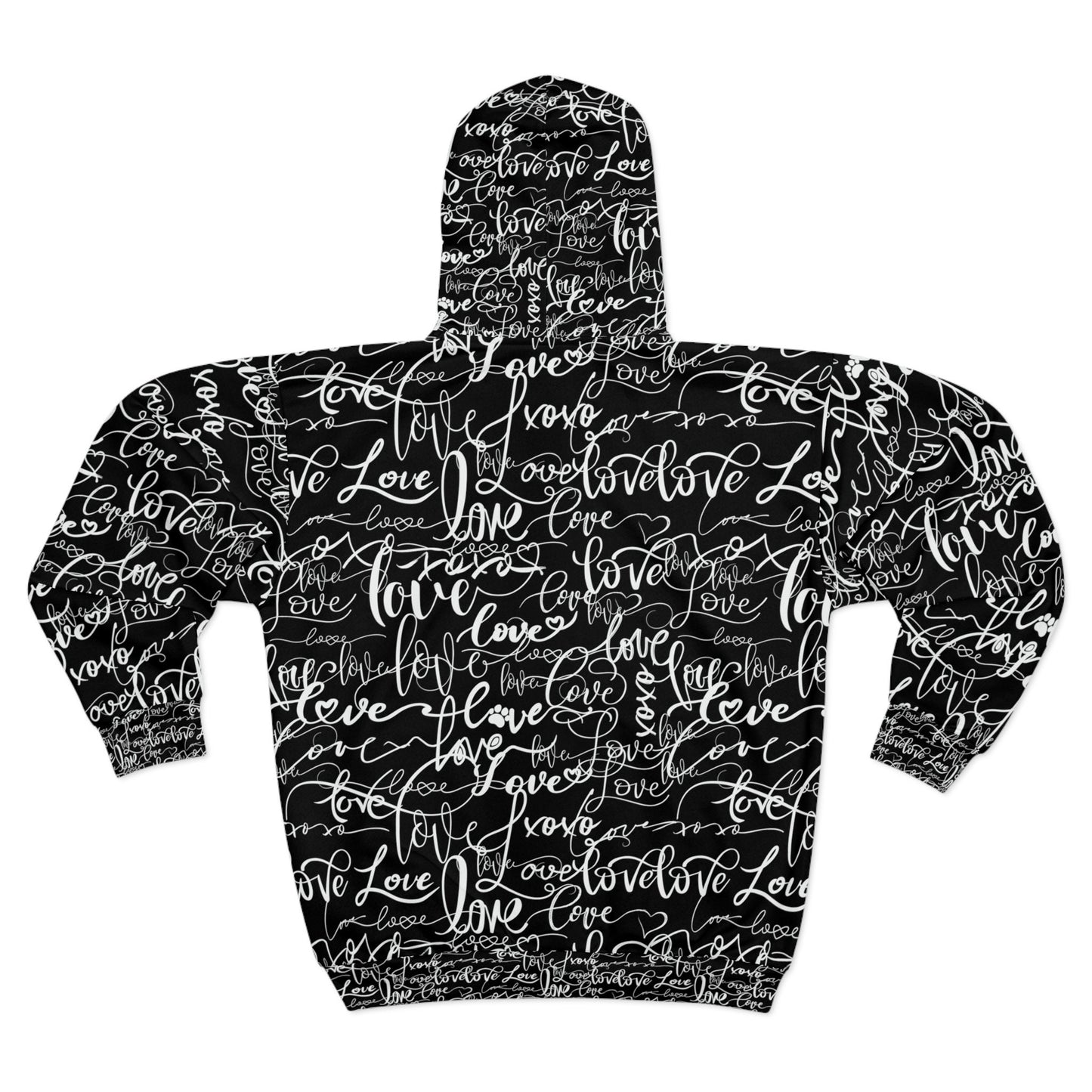 Love Love Love B&W Hoodie, All Over Print Rave Hoodie, Summer Festival Hoodie, Stag Party Hoodie, Streetwear Hoodie, Unisex Zip Hoodie (AOP)