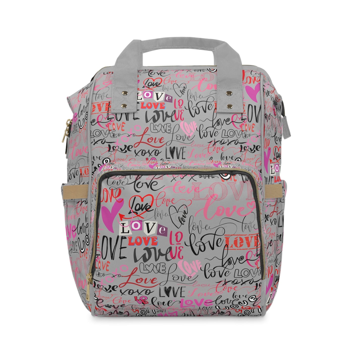 Stylish Baby Backpack Bag/Grey Love Love Print/ Unique Elegant Design/ Woman's Weekend Bag/Multifunctional Diaper Bag, Baby Diaper Backpack