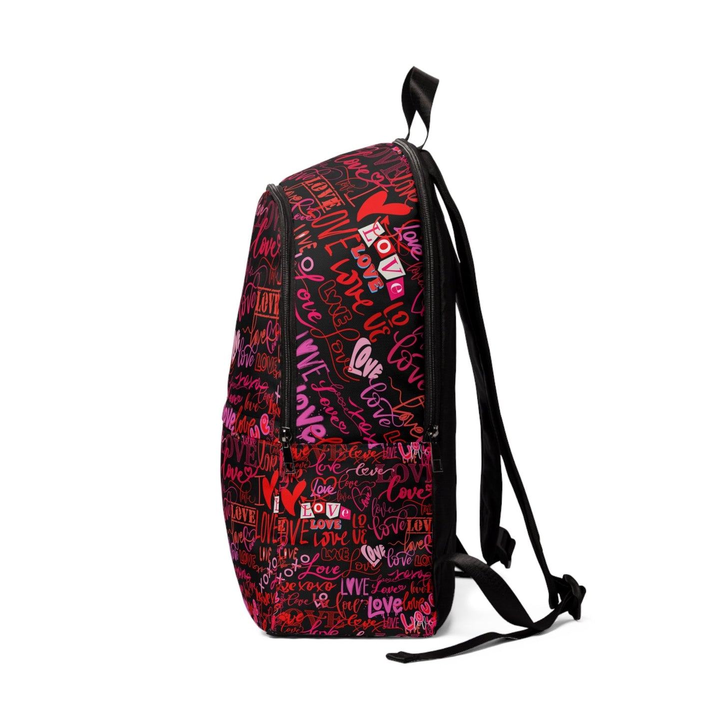 Love All Over Print/Backpack for women/Backpack for School/ LOVE Pattern Black Bag with Pink Print/Backpack for Girl/Unisex Fabric Backpack
