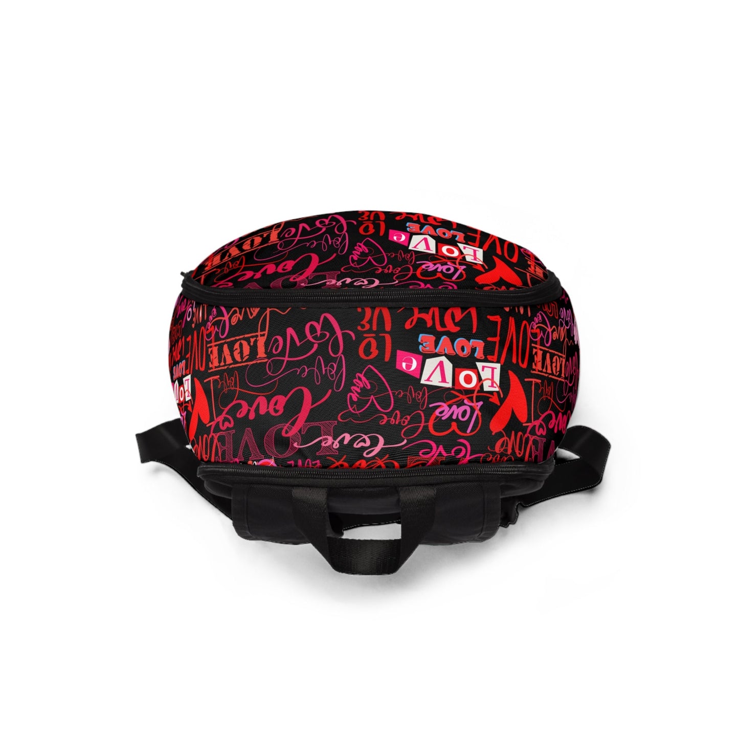 Love All Over Print/Backpack for women/Backpack for School/ LOVE Pattern Black Bag with Pink Print/Backpack for Girl/Unisex Fabric Backpack