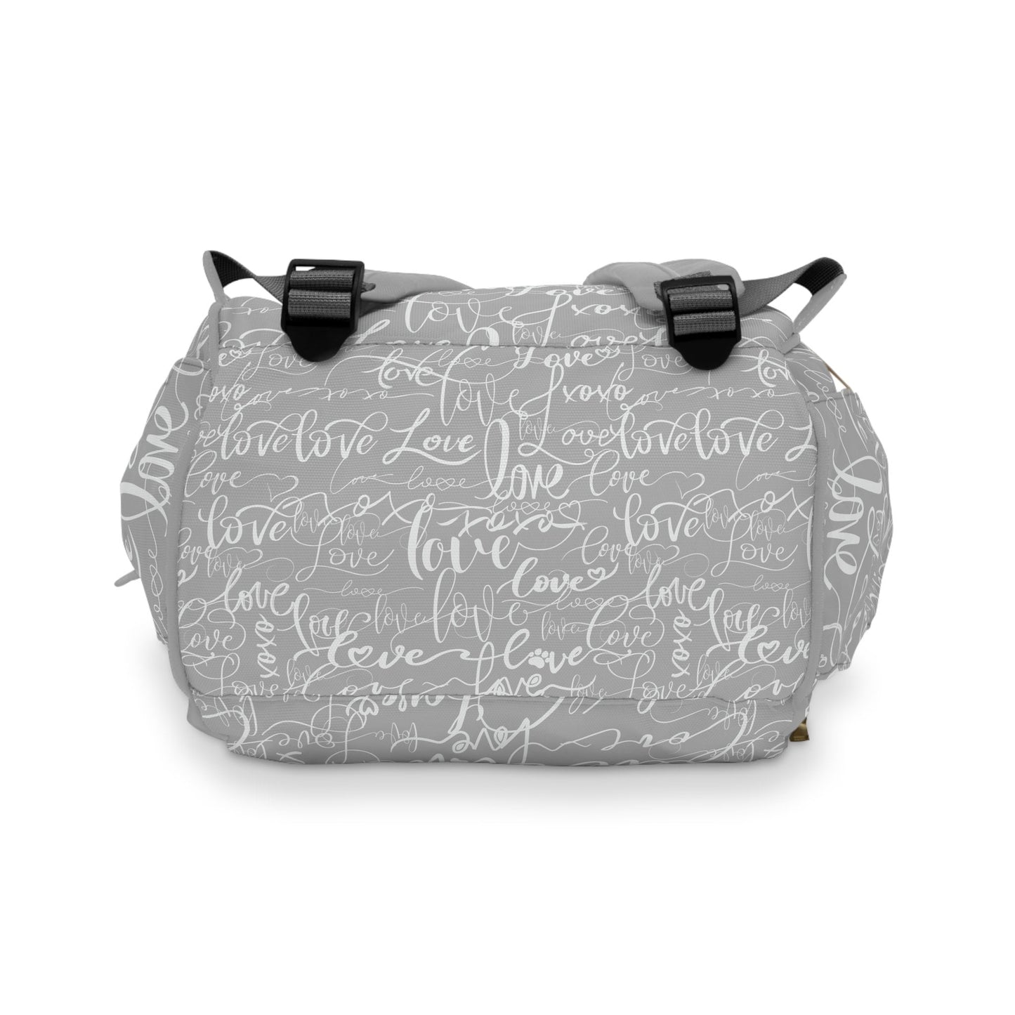Trendy Stylish Backpack Diaper Bag/Love All Over Print/Unique Design/ Woman's Weekend Bag/Multifunctional Diaper Bag/Grey & White baby bag