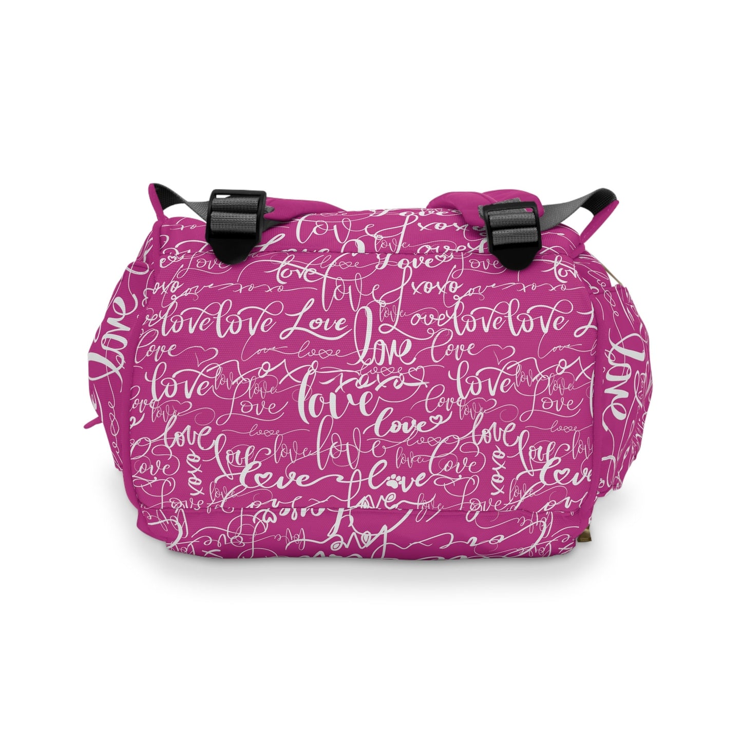 Trendy Deep Pink Backpack Diaper Bag/Love All Over Print/Unique Elegant Design/ Woman's Weekend Bag/Multifunctional Baby Diaper Bag