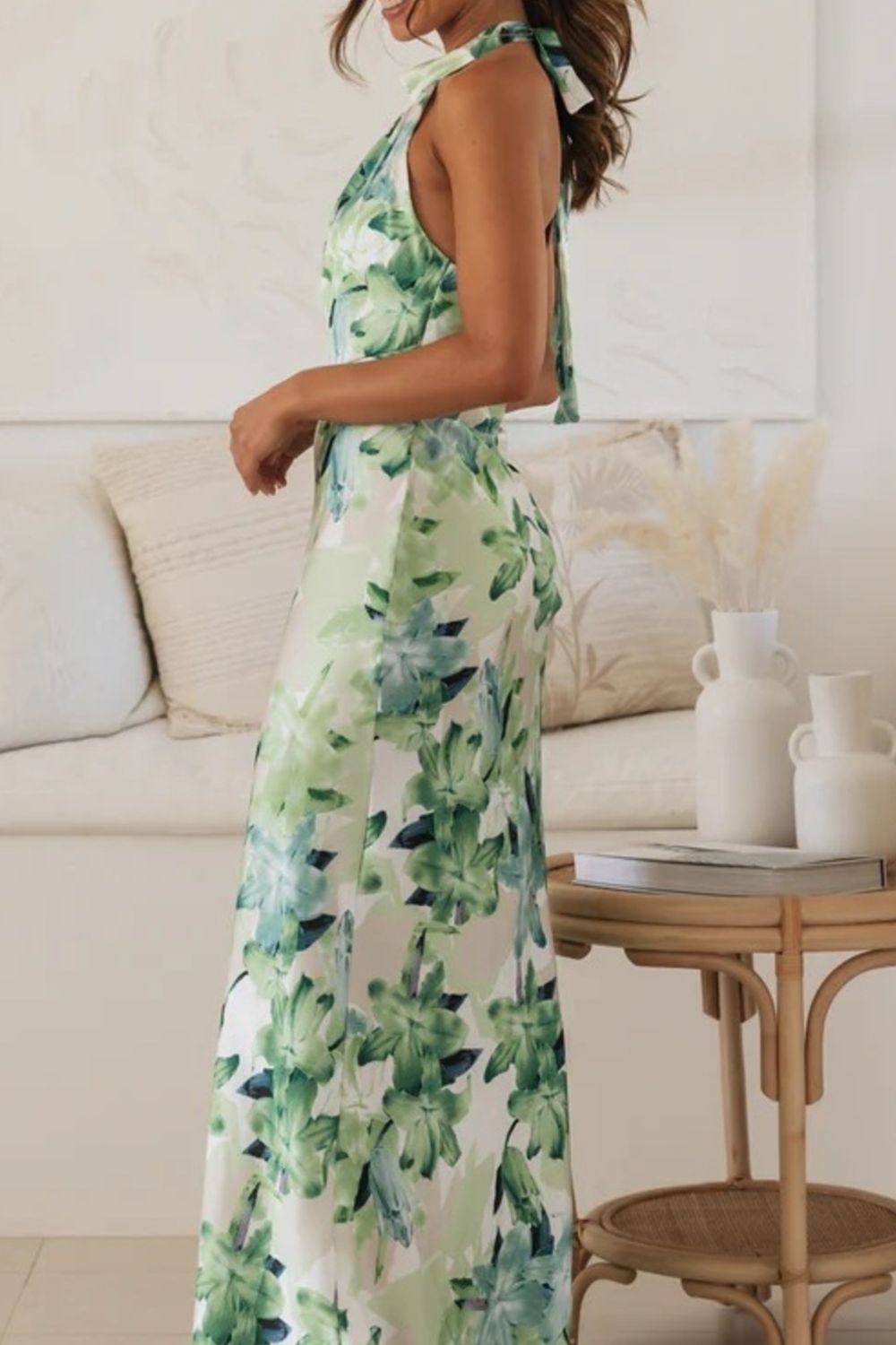 Josephine | Floral Halter Neck Maxi Dress With Slit