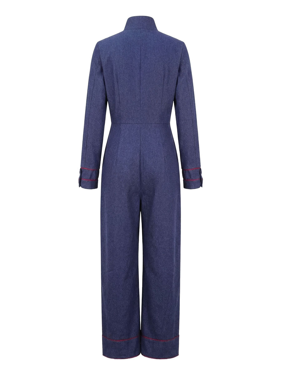 Josephine | Long Sleeve Wide Leg Denim Jumpsuit White Strapless