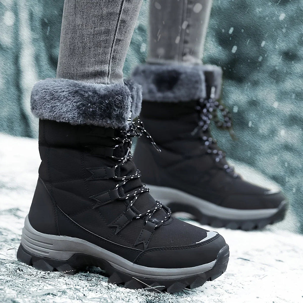 Theodora | Warm Faux Fur Winter Snow Boots — Black