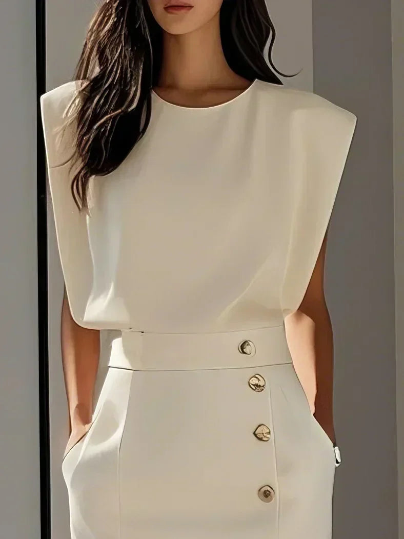 Octavia | Women Formal Midi Dress With Button Slit Detail