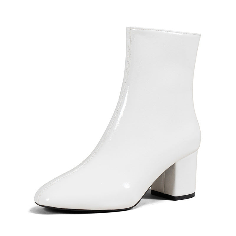 Camille | Black Low Block Heel Leather Ankle Boots
