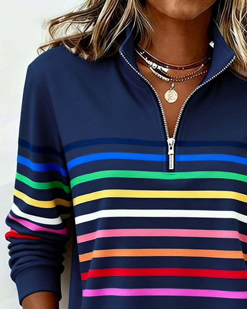 Octavia | Zip Up Sweatshirt No Hood Striped Relaxed Fit