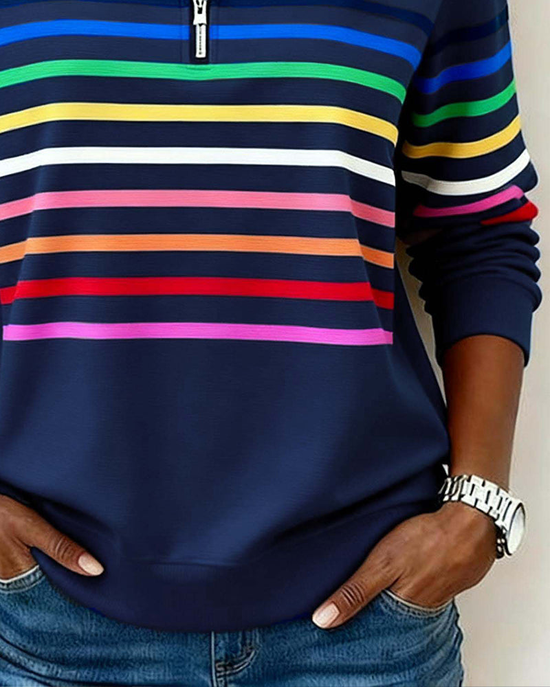 Octavia | Zip Up Sweatshirt No Hood Striped Relaxed Fit