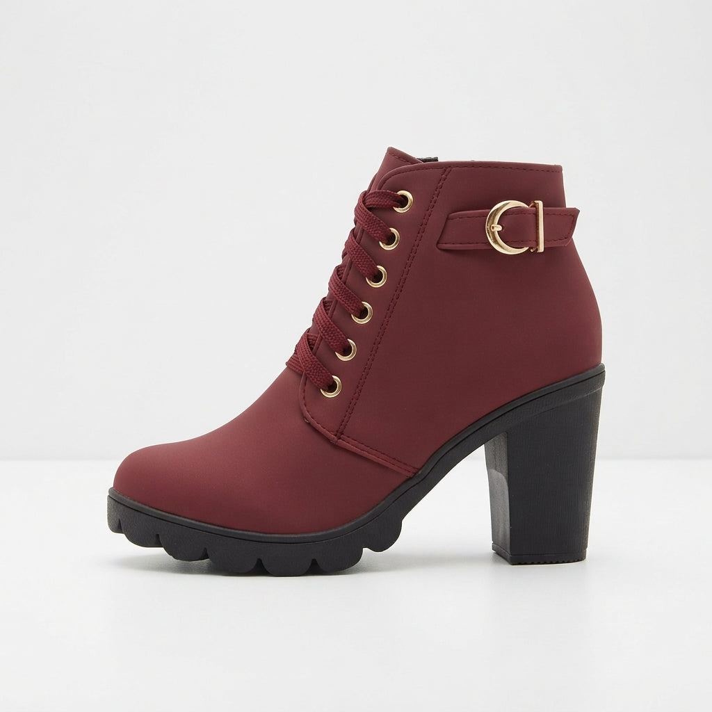 Georgiana | Low Heel Flat Leather Ankle Boots — Red