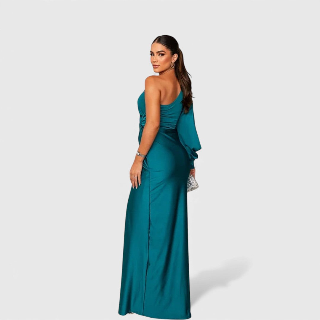 Isadora | Long Sleeve Satin Maxi Dress Wedding Guest Evening