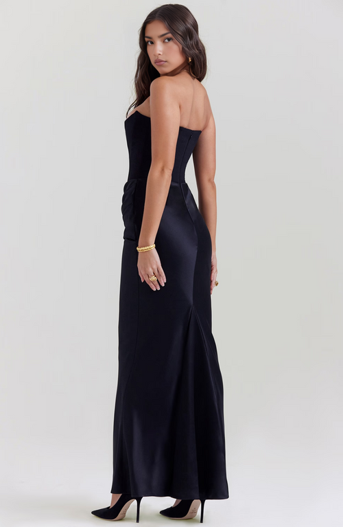Celeste | Black Corset Maxi Dress for Evening Occasions