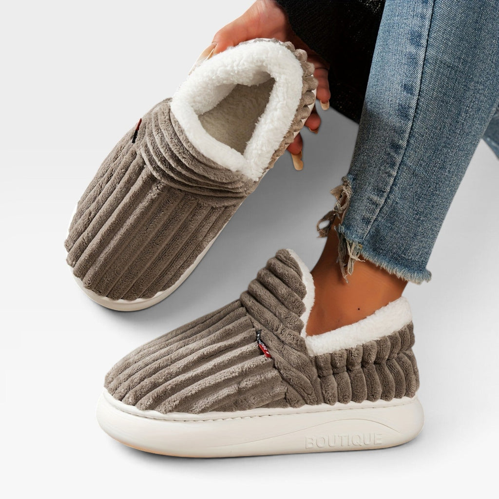 Sylvie | Chunky Brown Winter Slipper Boots Corduroy — Coffee