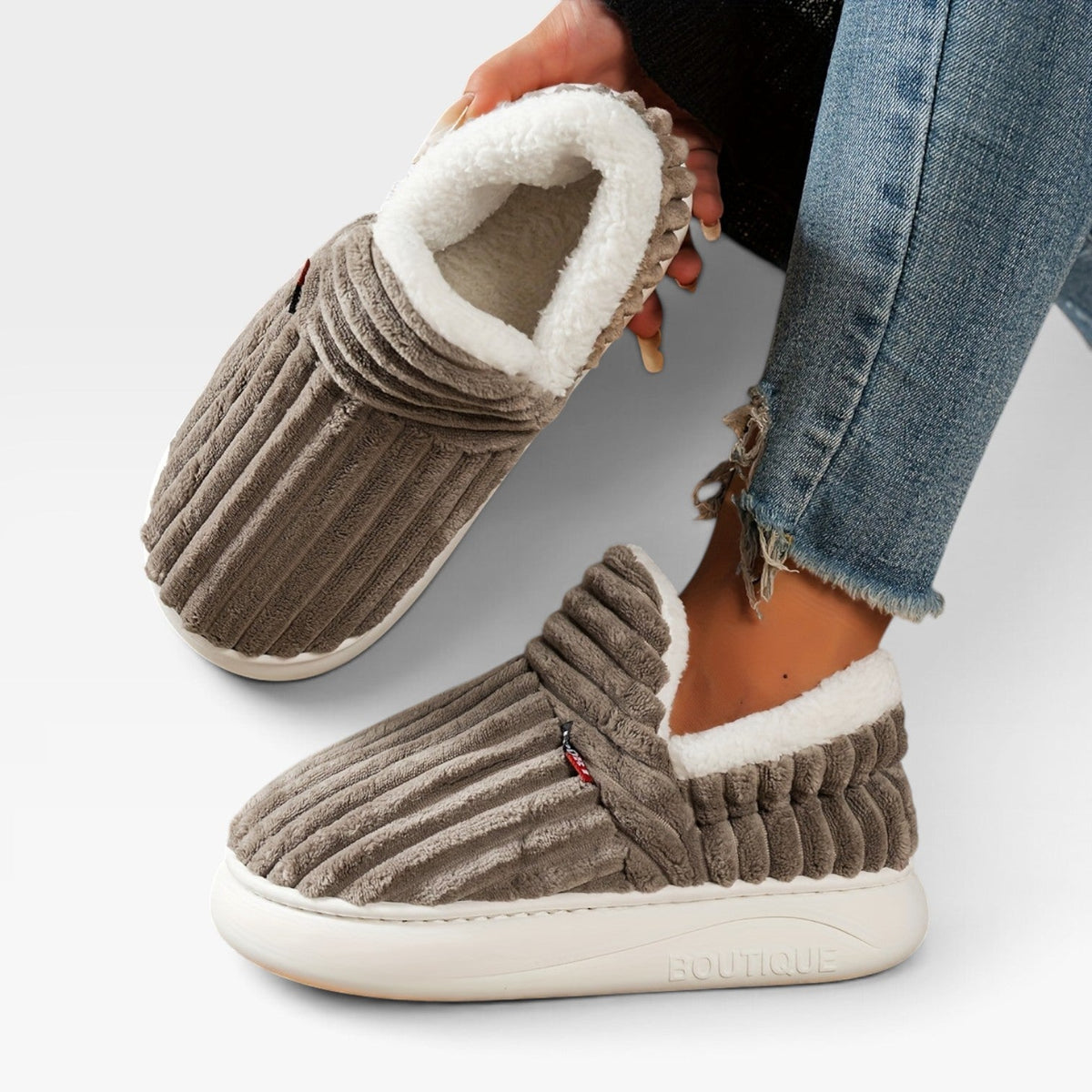 Sylvie | Chunky Brown Winter Slipper Boots Corduroy — Coffee