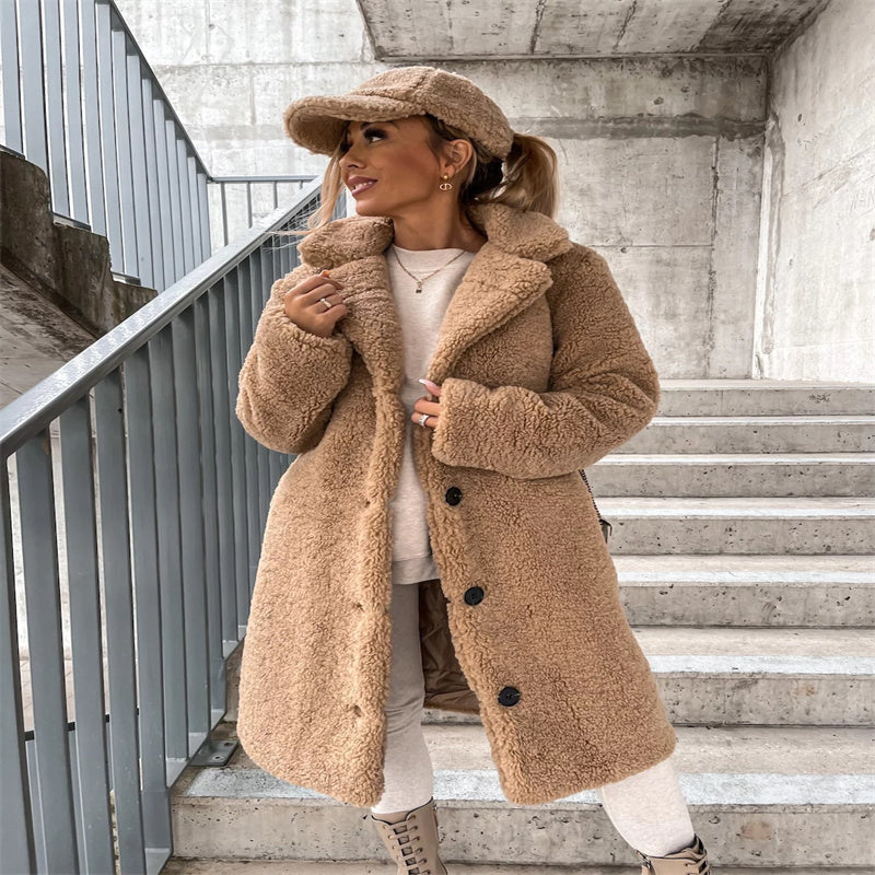 Valentina | Long Teddy Bear Coat Black Pink For Women