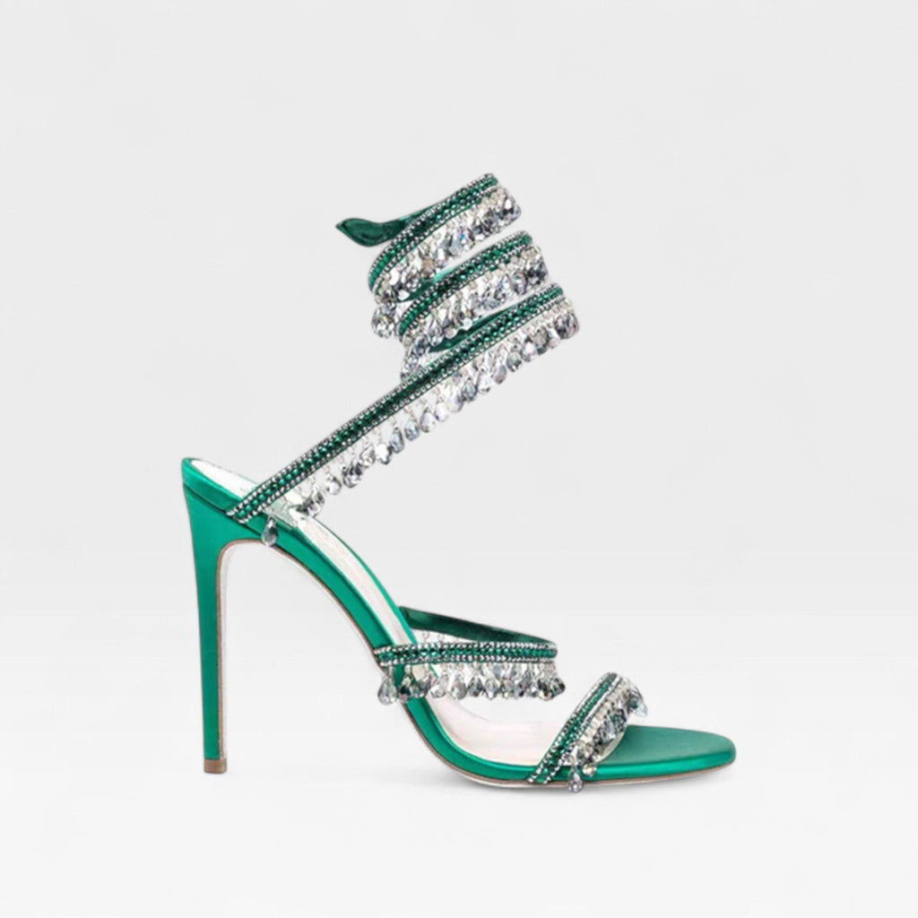 Ingrid | Crystal Strappy Evening Heels Sandals Black Gold Blue