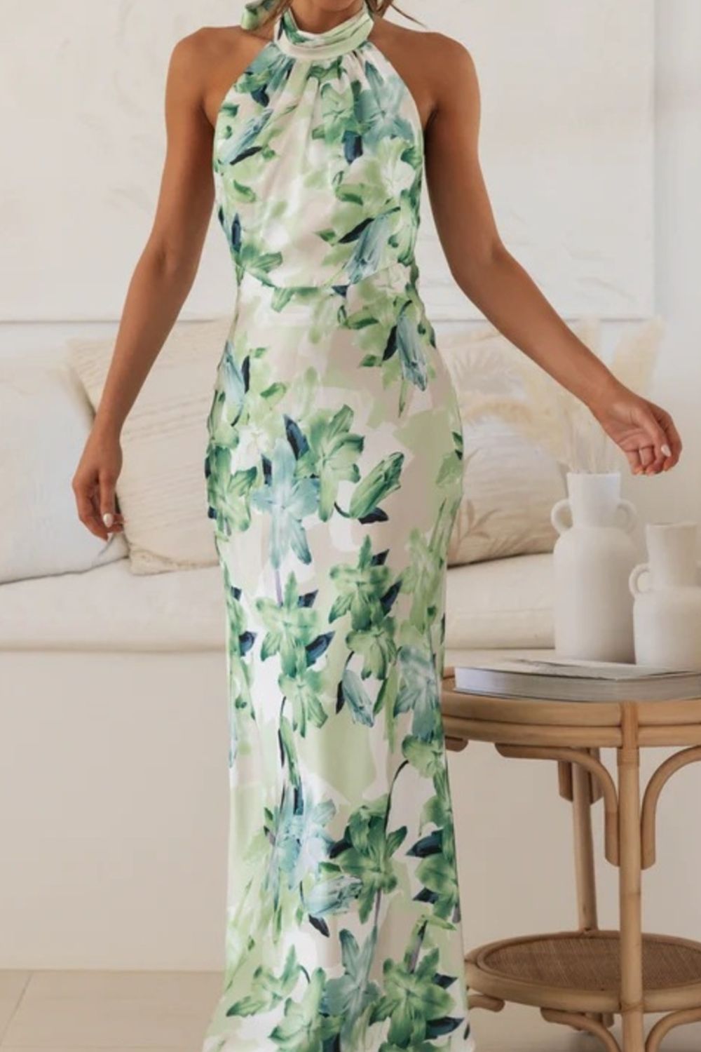 Josephine | Floral Halter Neck Maxi Dress With Slit