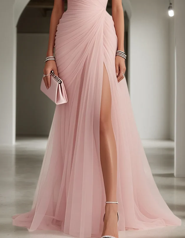 Ursula | Pleated Chiffon Maxi Dress One Shoulder Wedding Guest