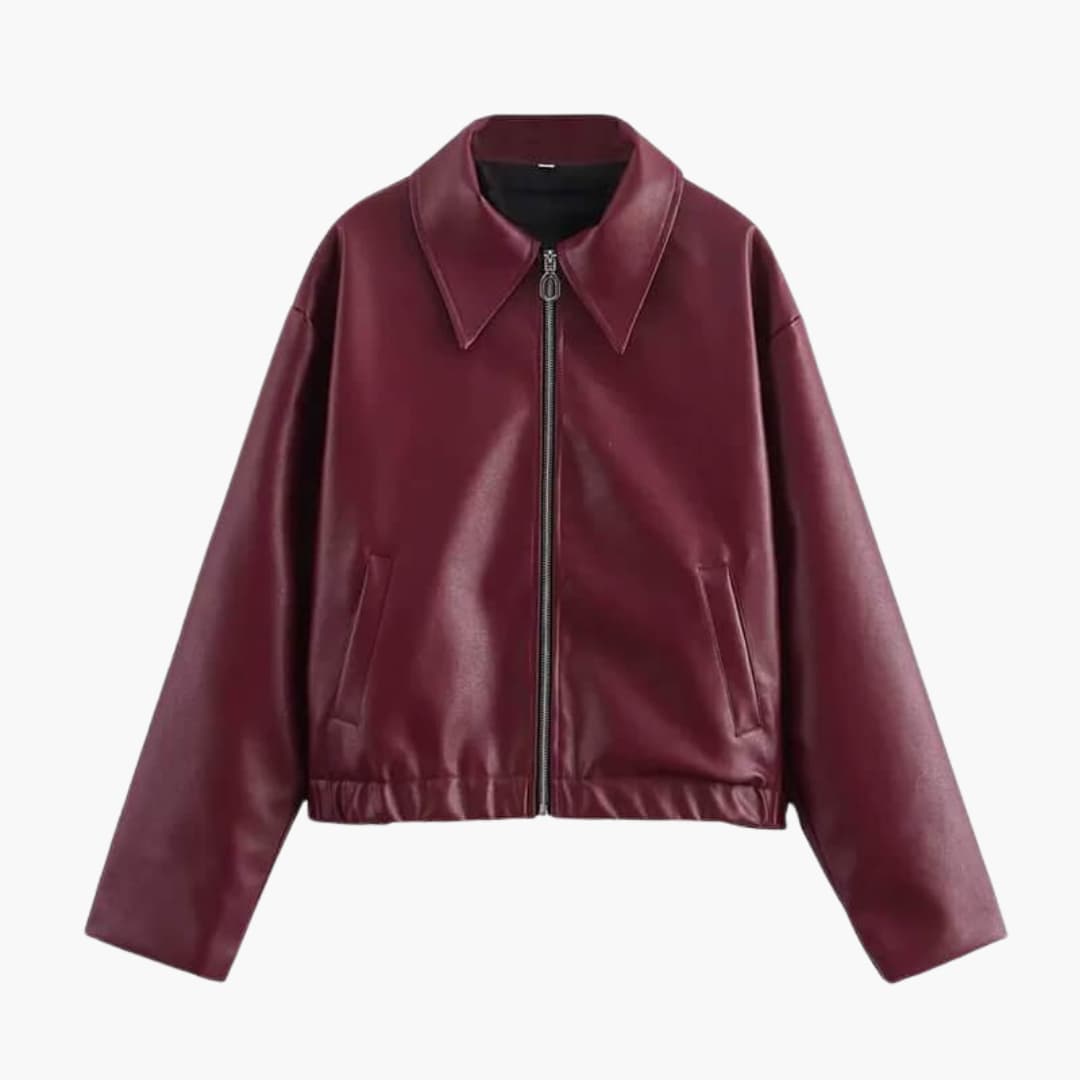 Maelys | Women Burgundy Leather Bomber Jacket