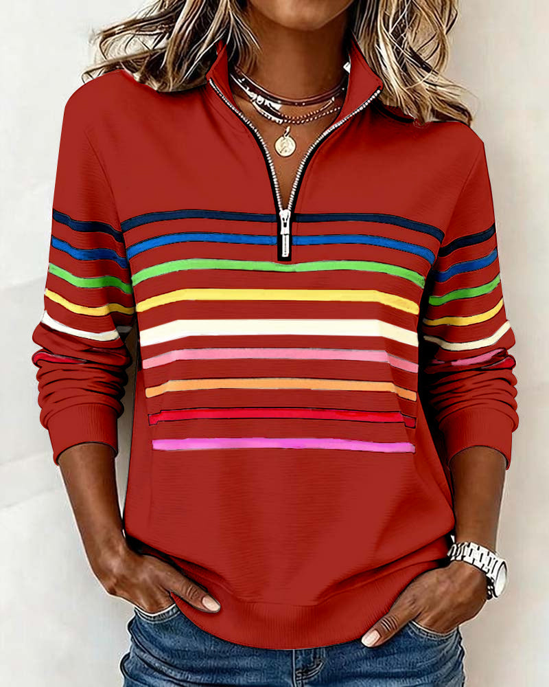 Octavia | Zip Up Sweatshirt No Hood Striped Relaxed Fit