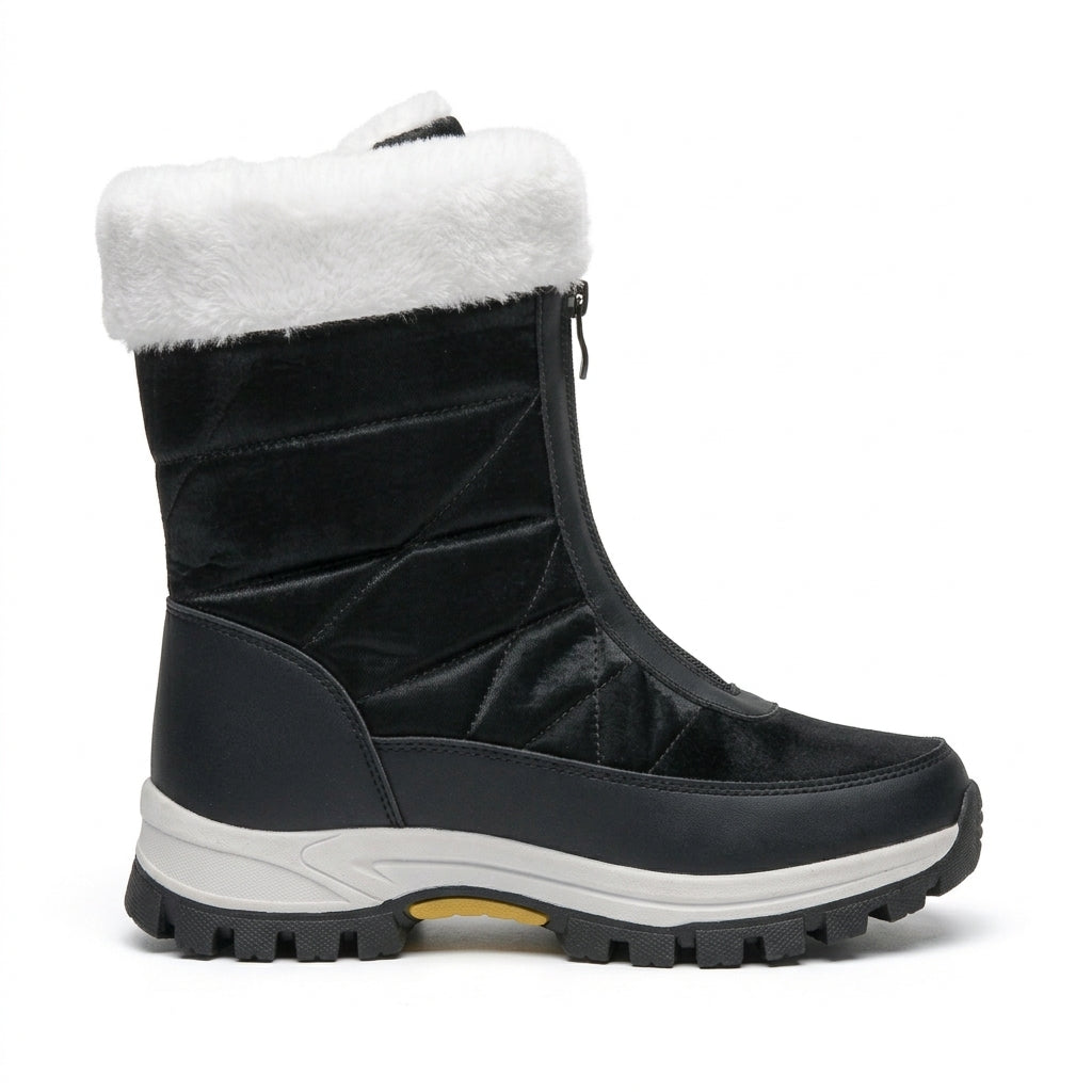 Persephone | Black Heeled Ankle Boots with Brown Flat Detail