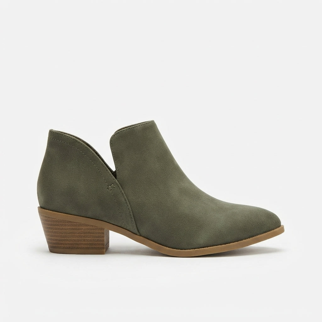 Arabella | Black Leather Low Heel Flat Ankle Boots — Green