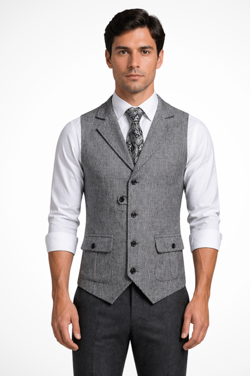 Isaac | Men Herringbone Tweed Wedding Waistcoat Tailored Fit