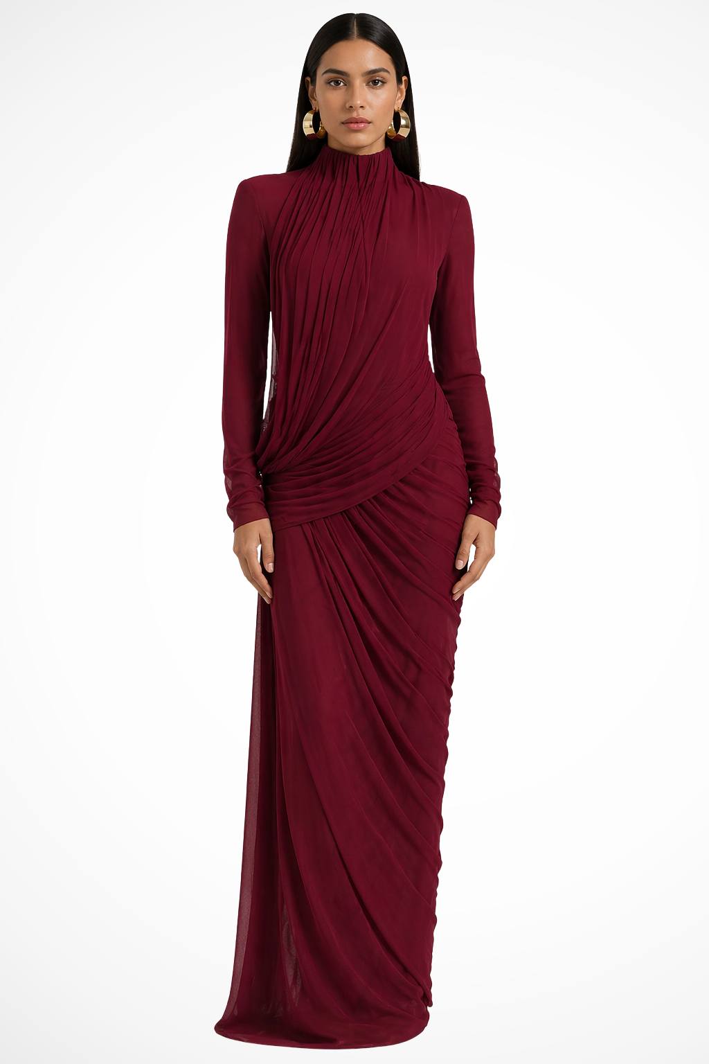 Diane | Maxi Dress Long Sleeve Winter Wedding Guest Occasion Dresses — Burgundy