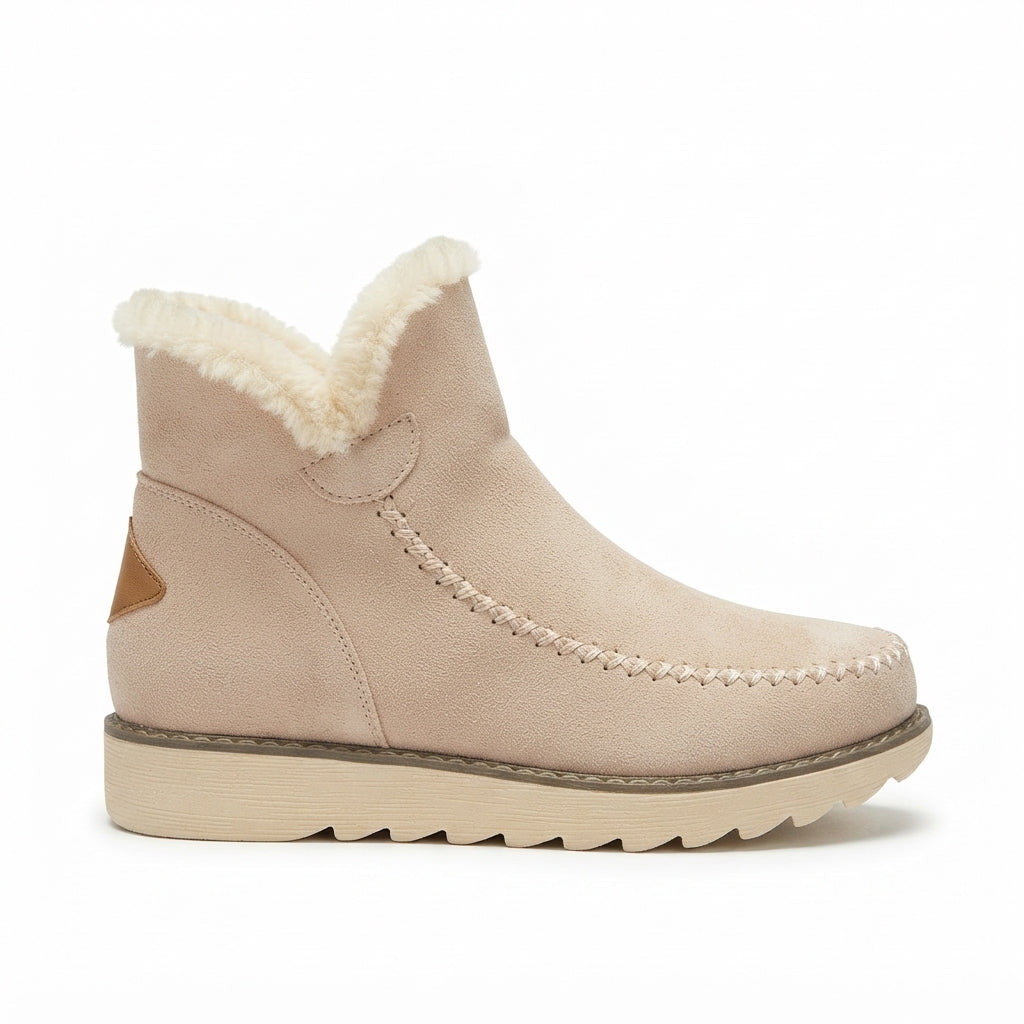 Pascale | Flat Heeled Winter Ankle Boots Black Brown — Beige