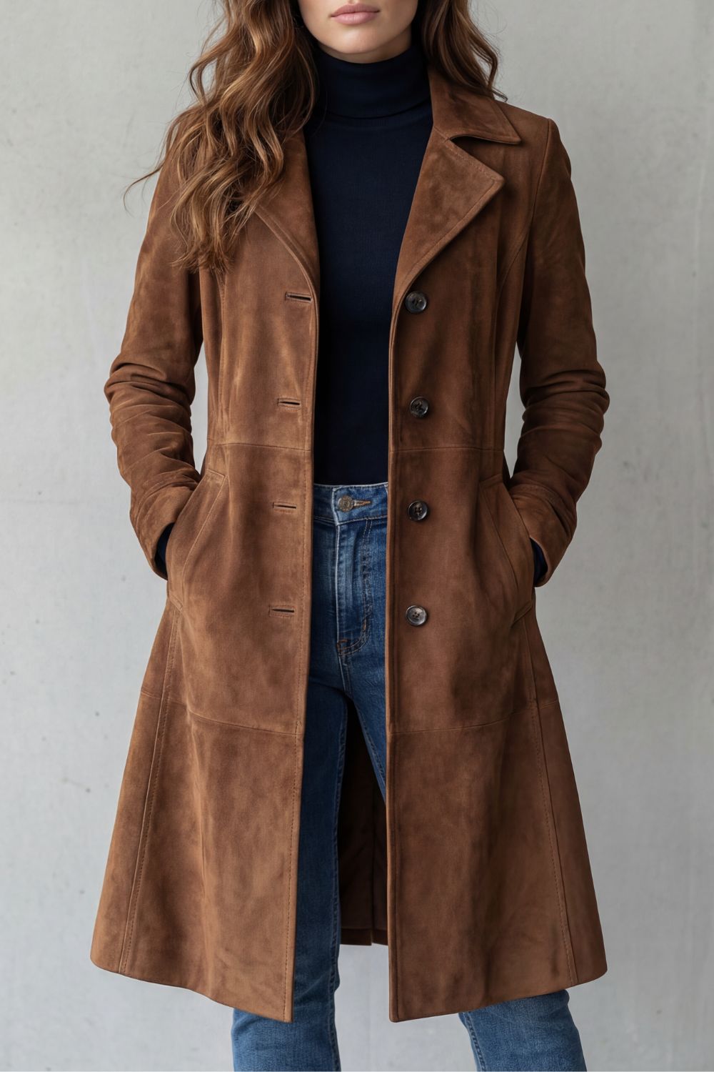Agathe | Double Breasted Long Black Puffer Longline Coat — Brown