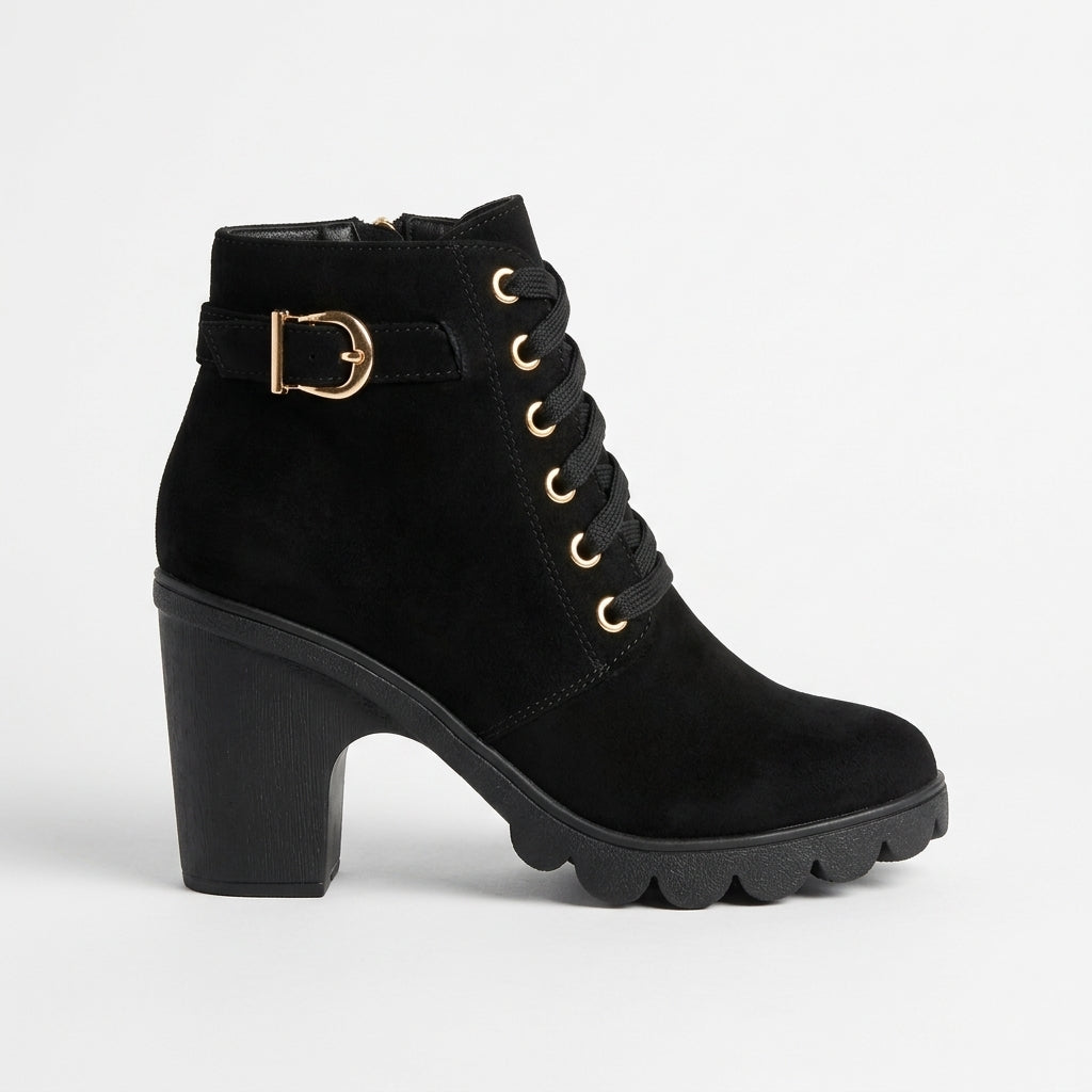 Georgiana | Low Heel Flat Leather Ankle Boots — Black