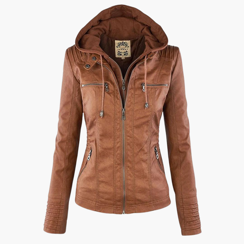Beatrix | Black Faux Leather Jacket with Fur Trim for Edgy Style — Khaki