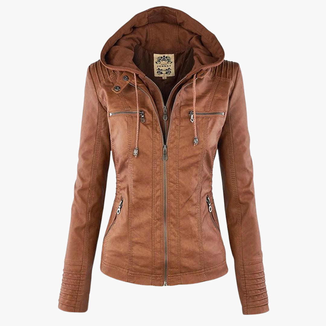 Beatrix | Black Faux Leather Jacket with Fur Trim for Edgy Style — Khaki