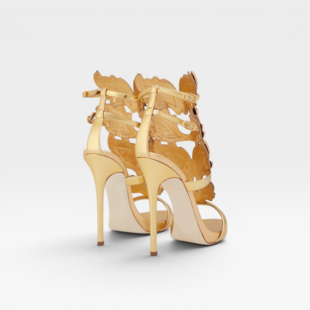 Ursula | Gold Sculptural Wing Stiletto Evening Heels