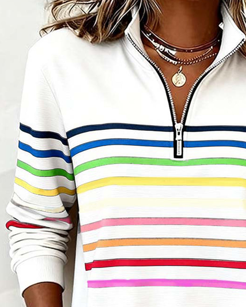 Octavia | Zip Up Sweatshirt No Hood Striped Relaxed Fit