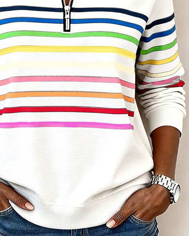 Octavia | Zip Up Sweatshirt No Hood Striped Relaxed Fit