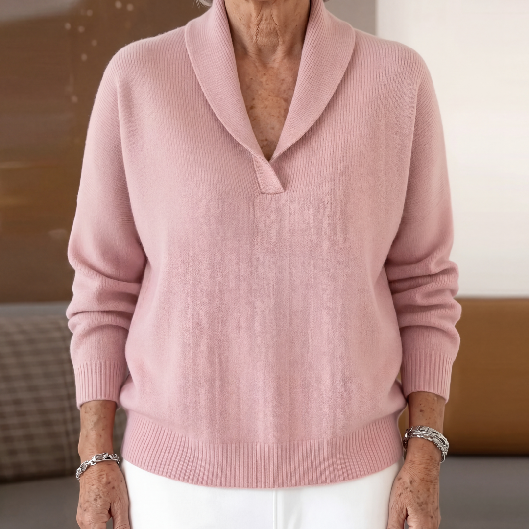 Cordelia | Cashmere Wool V Neck Roll Jumper Winter Knitwear — Pink
