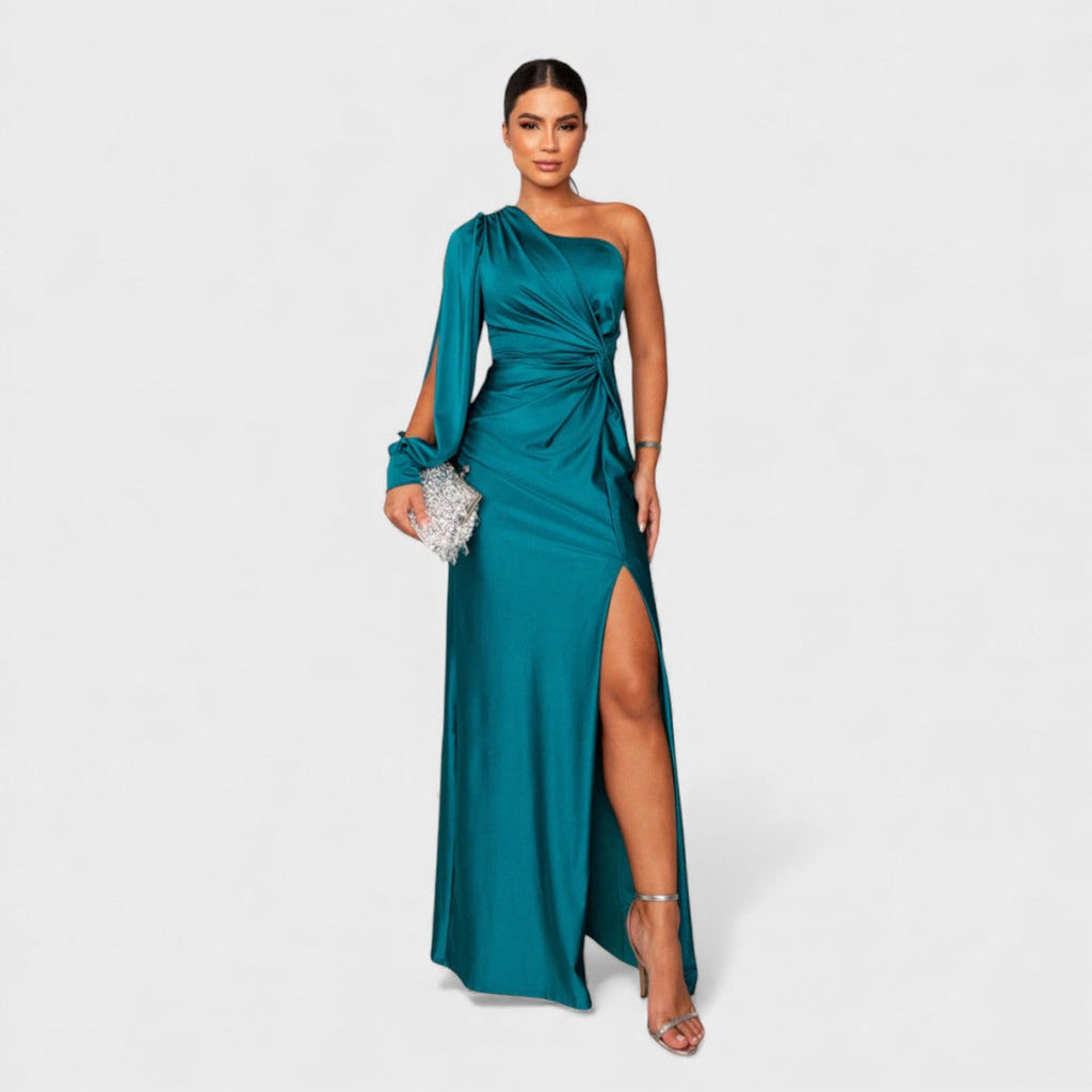 Isadora | Long Sleeve Satin Maxi Dress Wedding Guest Evening