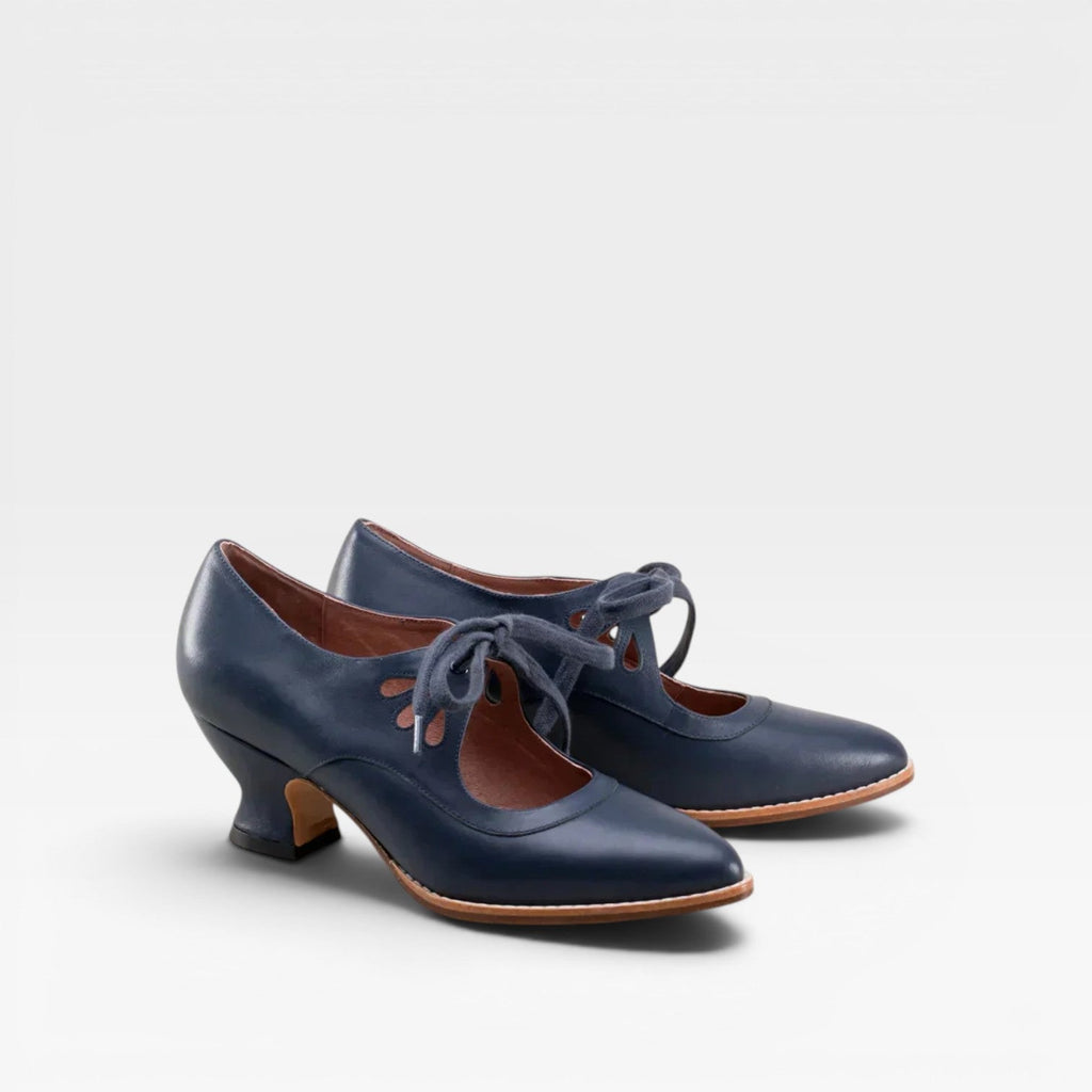 Tatiana | Silver Low Heel Lace-Up Pumps Vintage Leather Heels